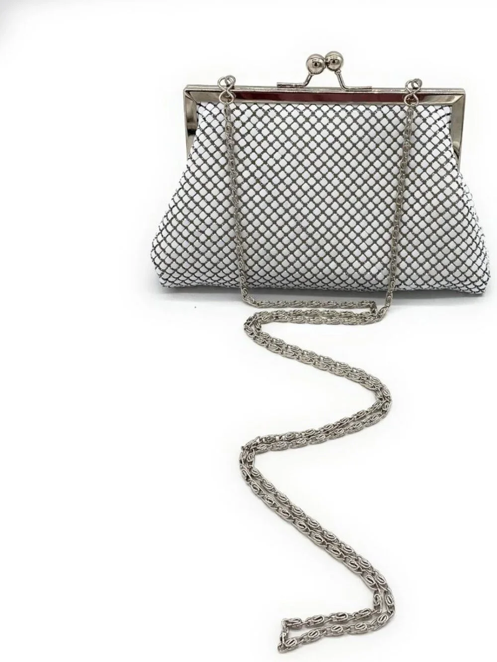 Vintage Metal Mesh Clutch Purse – Retro Mini Evening Bag with Chain Strap for